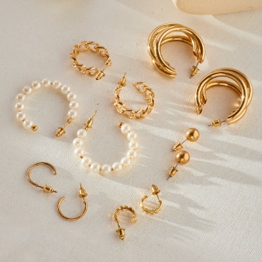 Pearl Hoop Earrings Set