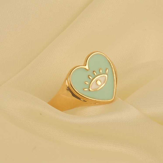 Blue Heart Evil Eye Ring