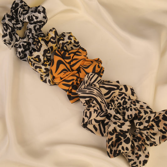 Set of 5 Animal Printed Scrunchies