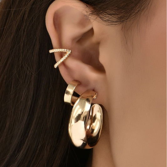 Golden Earrings Ear Cuff Set