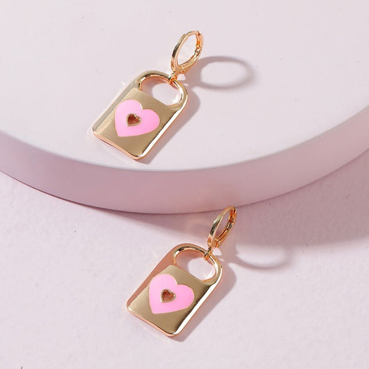 Golden Pink Lock Earrings