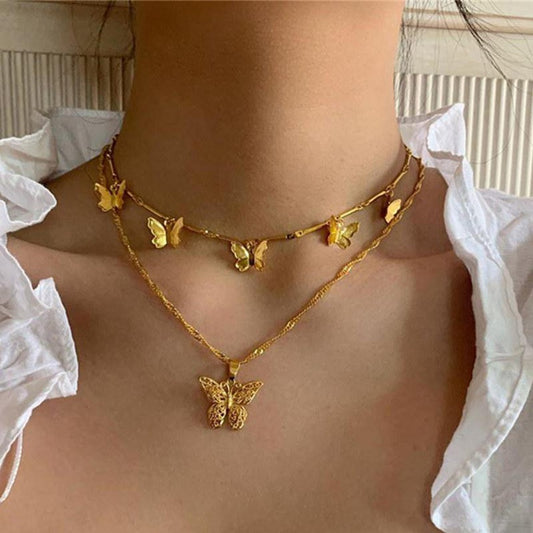 Butterfly Drops Multilayered Necklace