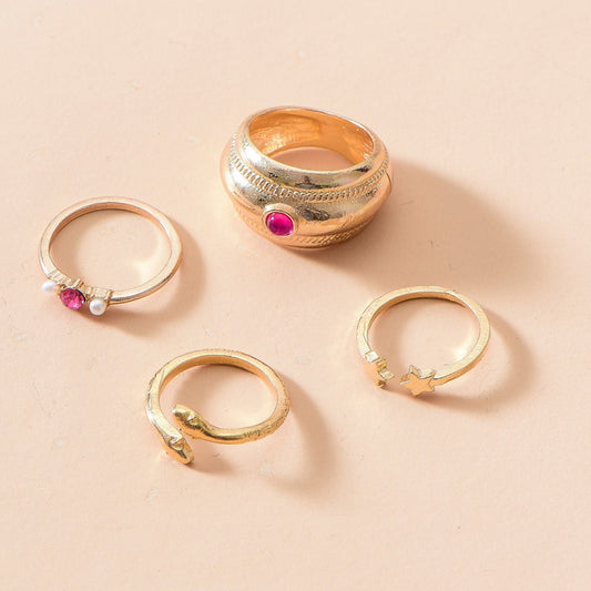 Pink Stone Ring Set